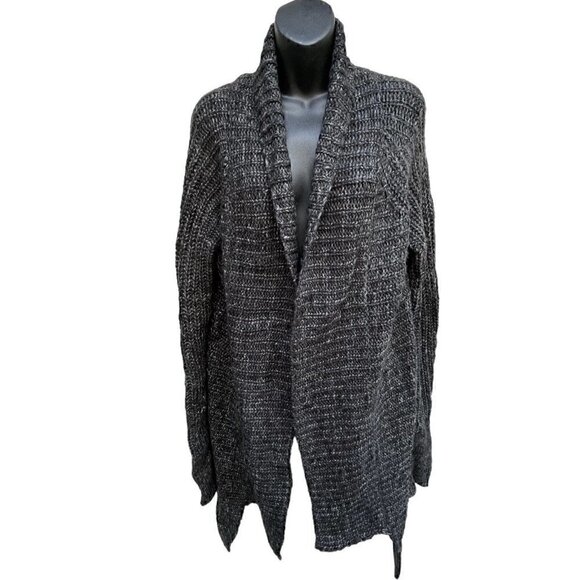 Y2K Wool Express High Lo Hem Asymmetric Drape Open Cardigan Charcoal Women’s XL - Picture 2 of 11